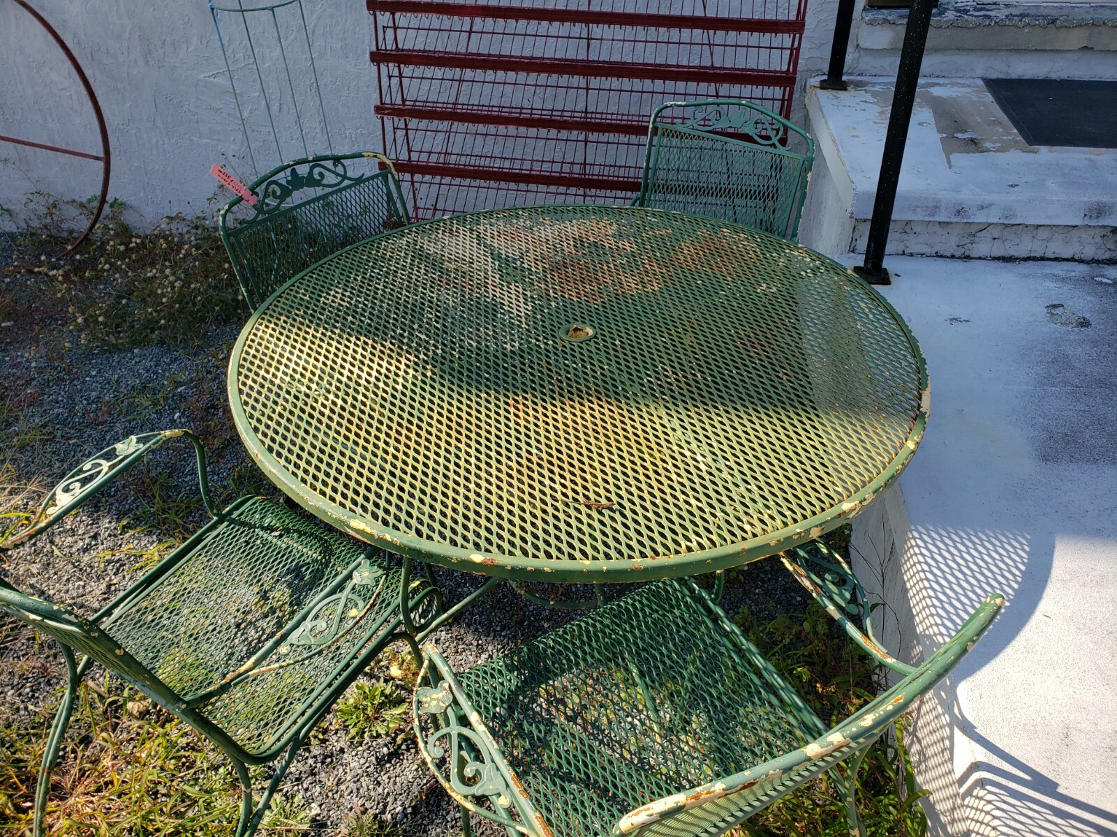 Vintage Green Wrought Iron metal Patio Furniture Set Table & 4 Chairs eBay