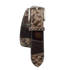 Cintura 4 cm in Coccodrillo,Pitone Lucido e Cuoio Anticato con Fibbia in Ottone