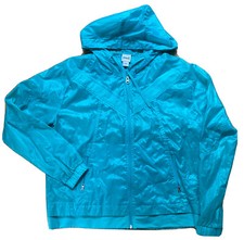 Everlast Womens Zip Up Hooded Wind Breaker Turquoise Blue Size Large