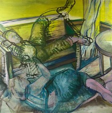 Ölbild Brigitte Tietze Berlin Interieur mit Frauen Freundinnen Nr152 Expressiv