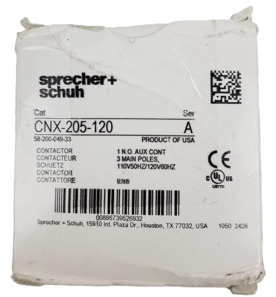 Sprecher + Schuh CNX-205-120 Contactor SER. A 15A 120Vac 3Main Poles 1NO Aux NEW - Image 4 of 4