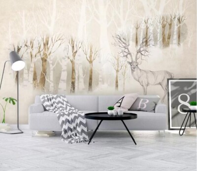 3D Brown Tree Deer G5816 Wallpaper Wall Murals Removable Self-adhesive Honey