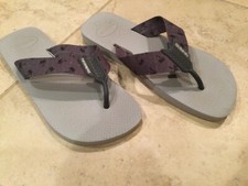 Havaianas Womans Flip Flop Gray Pam tree Fabric Cushioned EU 43-44 NEW