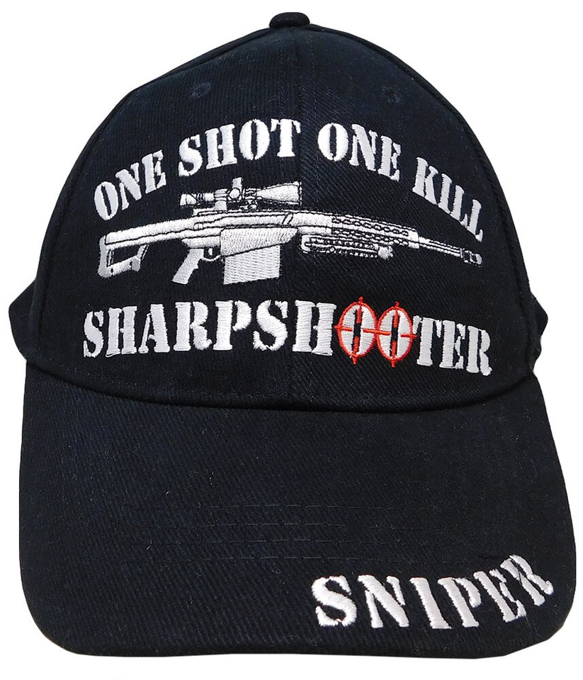 "One Shot One Kill" Sniper Rifle Sharpshooter Embroidered Baseball Cap - Black Adjustable Hat