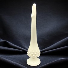 Vintage Milk Glass Swung Hobnail Bud Vase Tall Open Mouth Vase VTG 10  T 2.5  W