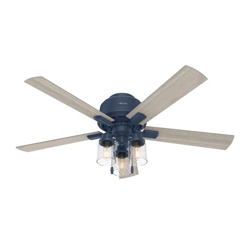 52" Indigo Blue Indoor Chandelier LED Ceiling Fan Clear Seeded Glass Shade - Picture 1 of 15