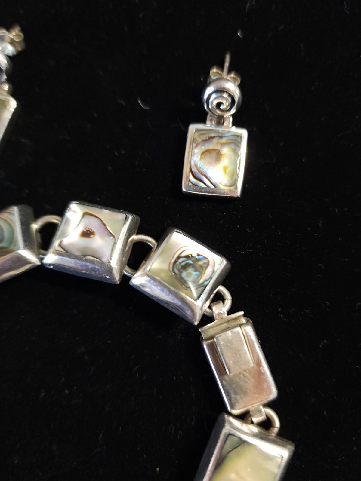 Sterling Silver Abalone Shell Square Links Bracel… - image 4