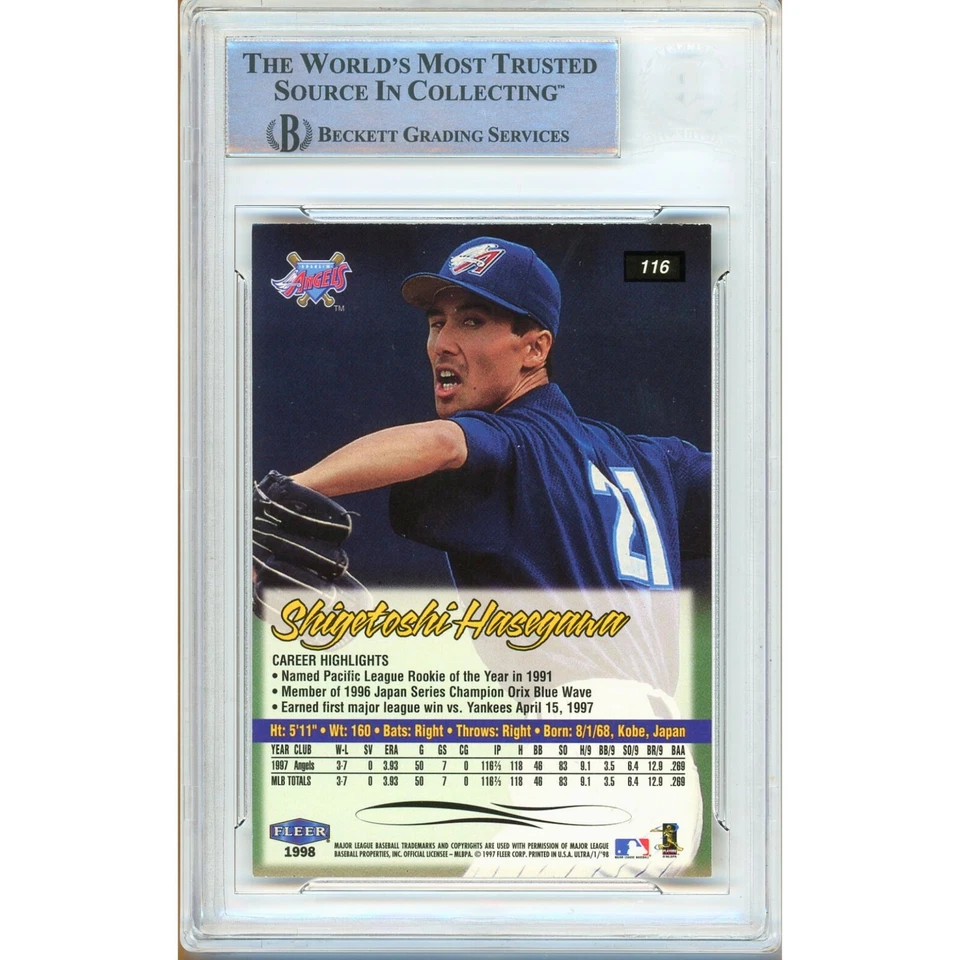 Shigetoshi Hasegawa Signed 1998 Fleer Ultra RC #116 Card Auto Beckett LA Angels - Image 2 of 4