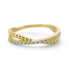Beautiful 14k Real Solid Gold Small Diamond Stacking Crossover Ring
