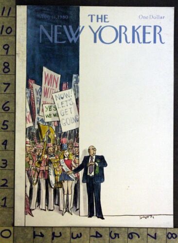 1980 PATRIOTIC ELECTION BAND MUSICA CHARLES SAXON ART NEW YORKER COVER FC307  - Foto 1 di 1