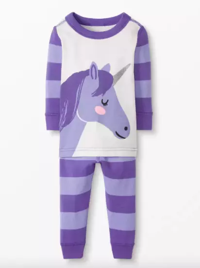 NWT HANNA ANDERSSON Gleeful Glitter Unicorn Long John Pajamas Purple 18 24 mo