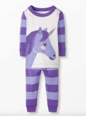 NWT HANNA ANDERSSON Gleeful Glitter Unicorn Long John Pajamas Purple 18-24 mo