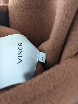 Vince $895 Reversible Collarless Wool Cashmere Coat in Oak & Petal