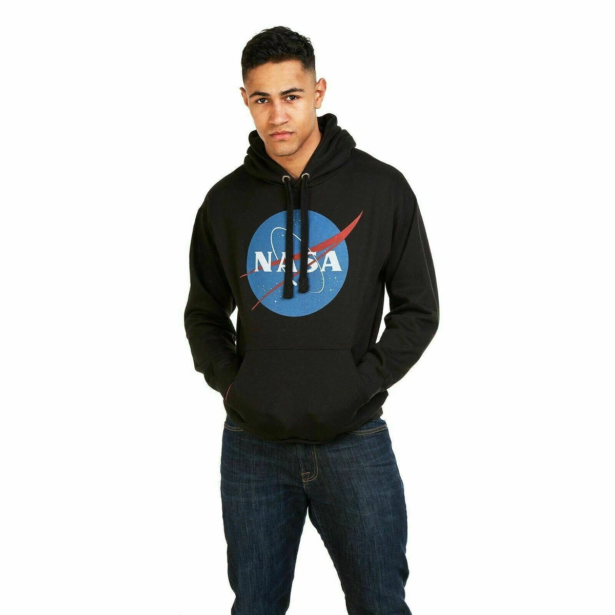Official Nasa Mens Circle Logo Pullover Hoodie Jumper Black S 2XL