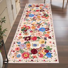 2x6 Non-Slip Washable Floral Runner Rug for Hallways Kitchen Bathroom Beige Pink