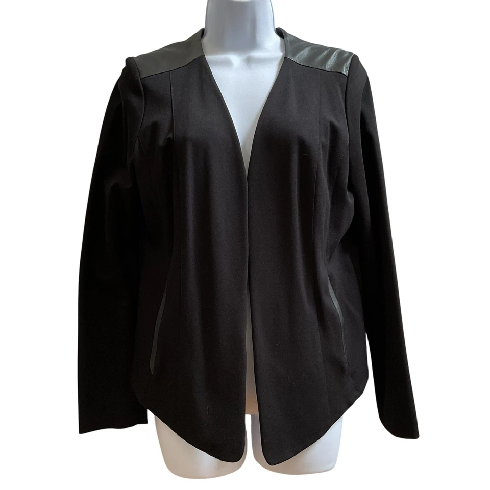 Chaqueta mediana Eileen Fisher Ponte mezcla de viscosa cuero elástico detalle ribete  Foto 3 de 4
