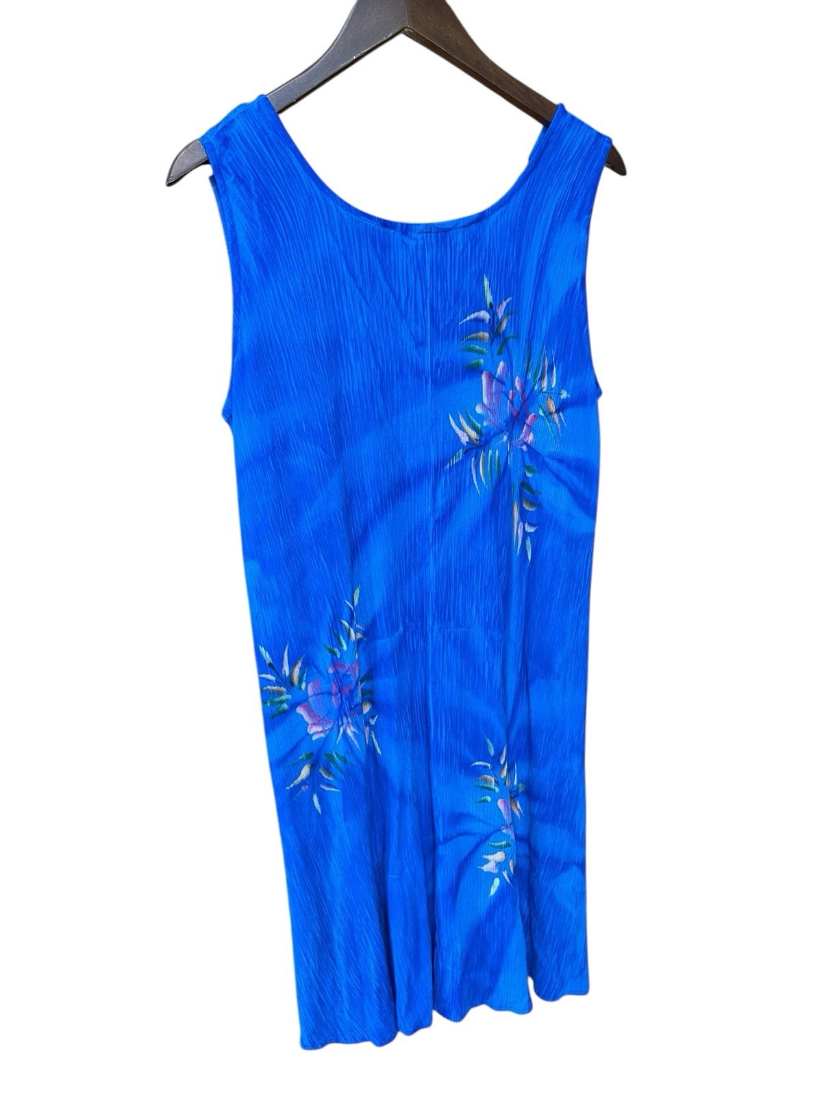 Tropical Batik Blue Dress Floral Sleeveless Vacation Sundress Sun Rayon One Size