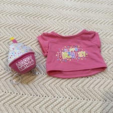 Build-A-Bear Happy Birthday Pink Shirt  Cupcake Balloon Retired Celebration