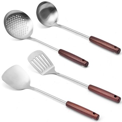 4 PCS Stainless Steel Cooking Kitchen Utensils Set Wooden Handles Heat Tools