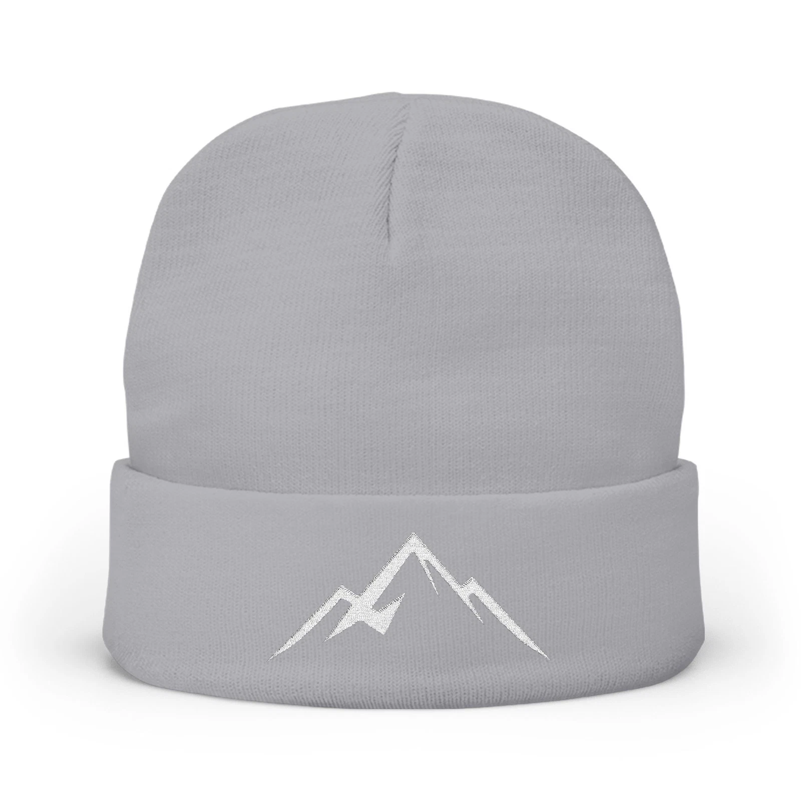 Embroidered Mountain Knit Beanie — Outdoor Winter Hat
