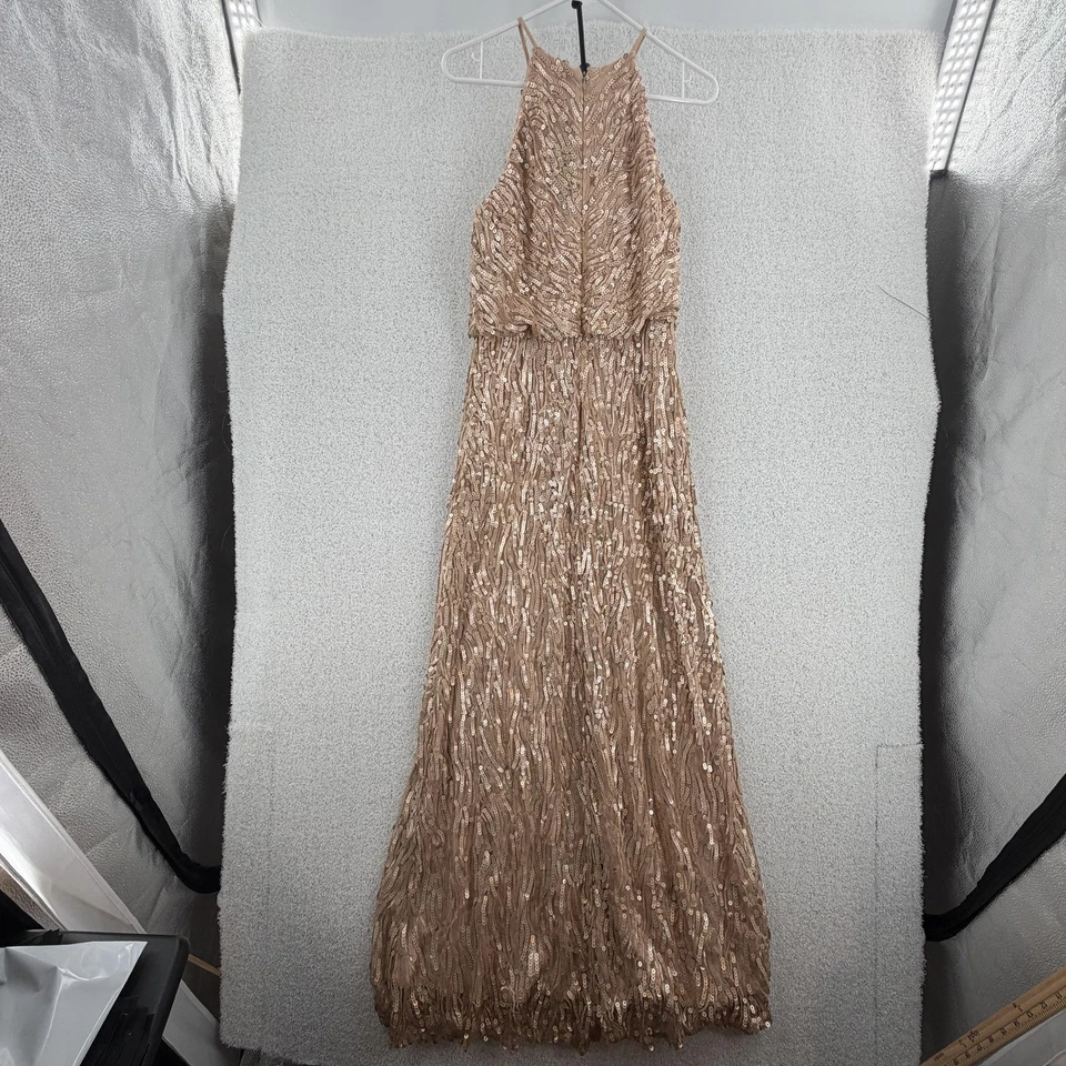 Vestido Donna Morgan Mujer 6 Champagne Lentejuelas Halter Maxi Formal Vestido de Noche Foto 2 de 4