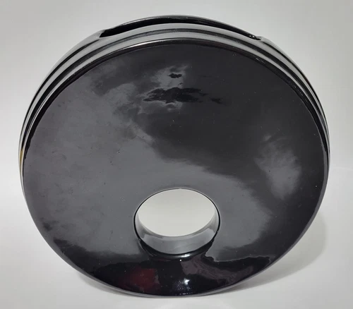 Vintage Haeger Pottery Art Deco Style Round  Black Vase *See 1 Ding In Picture*