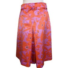 Express Design Studio Pink Orange Floral Silk Cotton Belted Midi Skirt Fits 4/6 