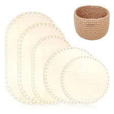 5PCS Wooden Basket Bottom, 5 Size Oval Circle Blank Solid Crochet Basket8158