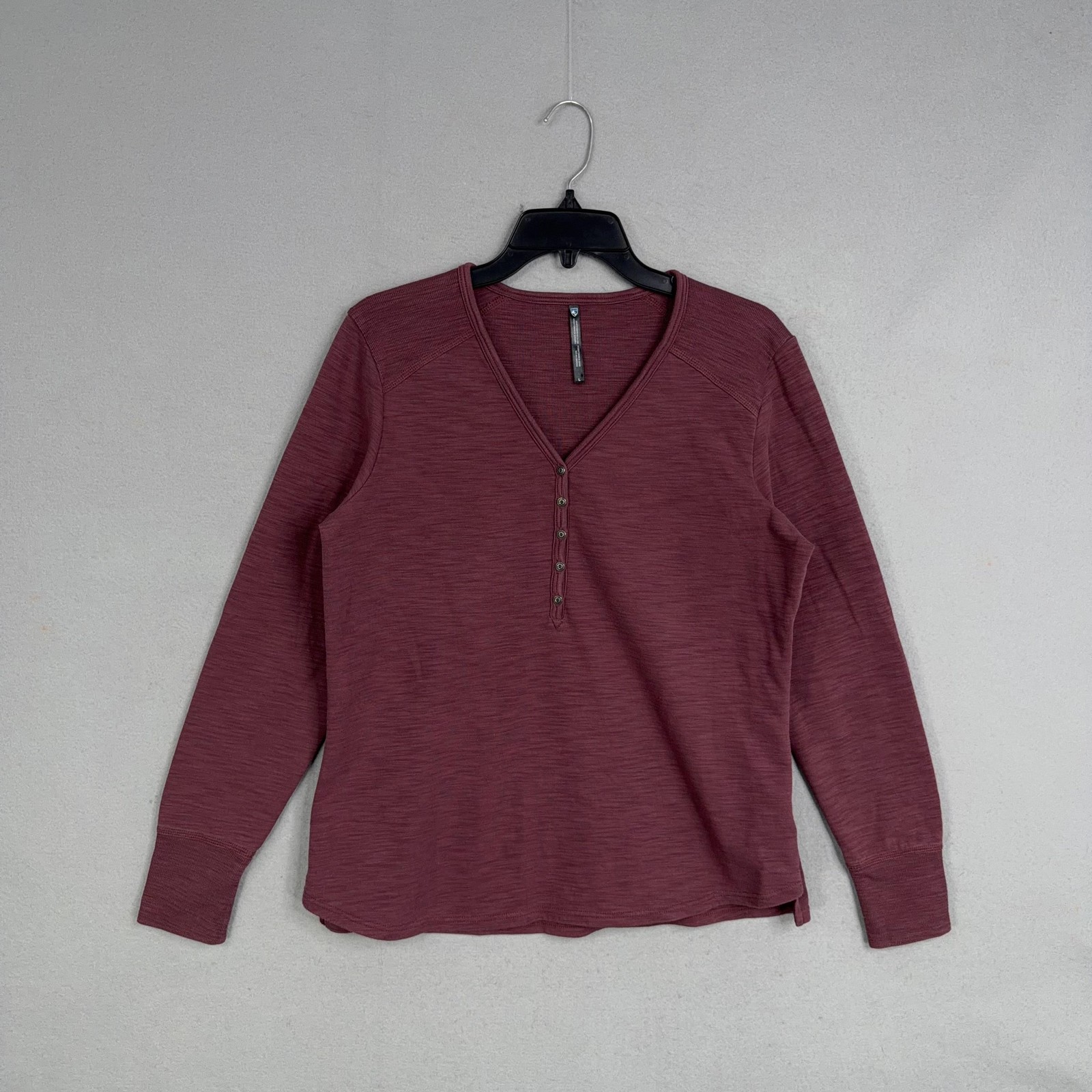Kuhl Shirt Womens Large Purple Henley Raglan Long Sleeve Knit Tee Top Casual