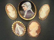 Antique/Vintage Lot of 5 Genuine Shell/Porcelain Cameos Yellow Gold FIlled