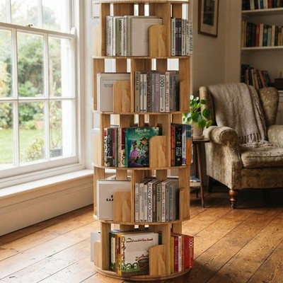 Kompaktes 5-stufiges drehbares Bücherregal - stabiler Kiefernholz Organizer für kleine Räume