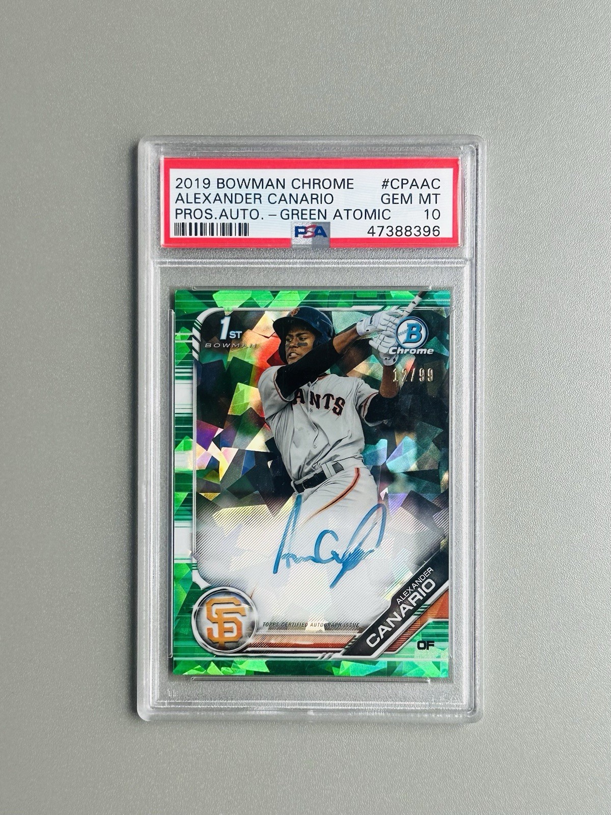 2019 Bowman Chrome Green Atomic Refractor Alexander Canario 1st AUTO /99 PSA 10