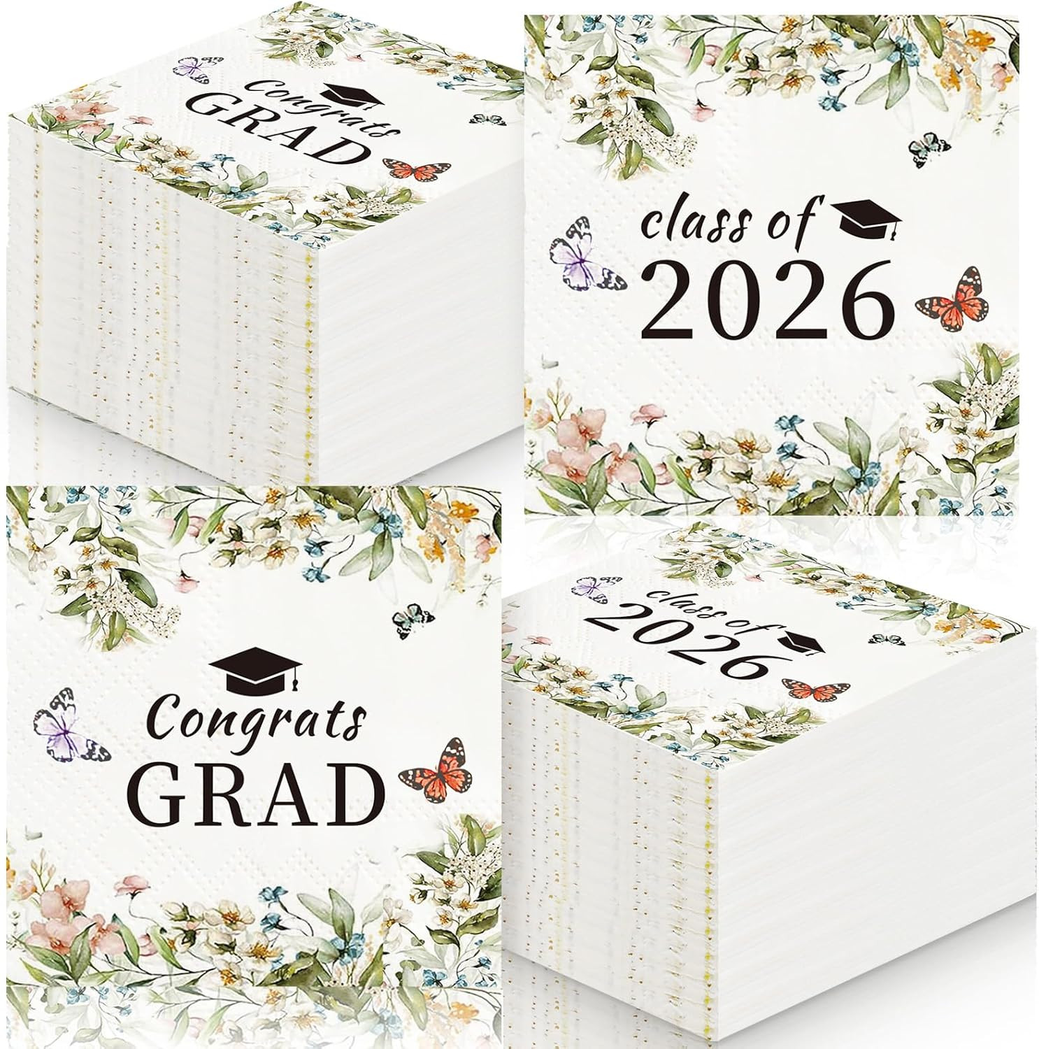 100 Pcs 2026 Graduation Napkins Class of 2026 Disposable Congrats Grad Paper Coc