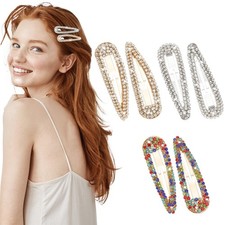 2.4-In Rhinestone Hair Clips, 6 Pcs Snap Barrettes for Women Girl, 3 Colors