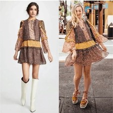 Ulla Johnson Primrose Ditsy Floral Bohemian Layered Silk Dress