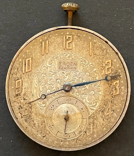 Antique Gruen Semi-Thin 758 Pocket Watch Movement Parts/Repair 12s 15j Swiss