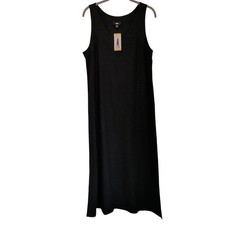 NWT DKNY Women's Sz M Black Linen Blend Maxi Dress V Neck Sleeveless