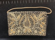 Vintage Velvet Embroidered Evening Clutch Bag Handmade Look