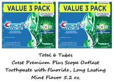 Crest Premium Plus Scope Outlast Toothpaste, Mint Flavor 5.2 oz, Pack of 6