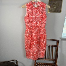 Tory Burch Orange White Floral Silk Cotton Sheath Dress Size 0 Sleeveless
