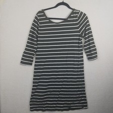 Banana Republic Green White Stripe 3/4 Sleeve Pocket Dress Women L casaul cotton