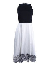 Tahari ASL Women's Colorblocked Midi Dress (2, Ivory White/Black) 191151076478