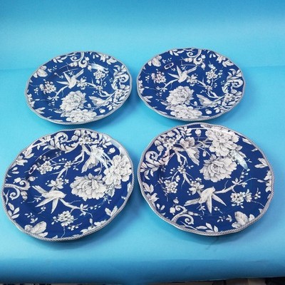 222 Fifth Adelaide Dark Blue and White Floral Dinner Plates Set of 4
