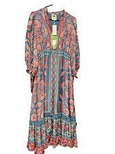 Farm Rio Seashell Tapestry Teal Maxi Dress - NWT - 3/4 Sleeve - Size XS