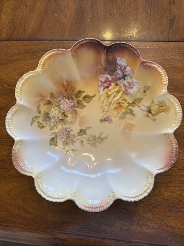 Vintage RS Germany Hand Painted Porcelain Plate Floral Design 9 1/2” Bowl - Picture 1 of 8