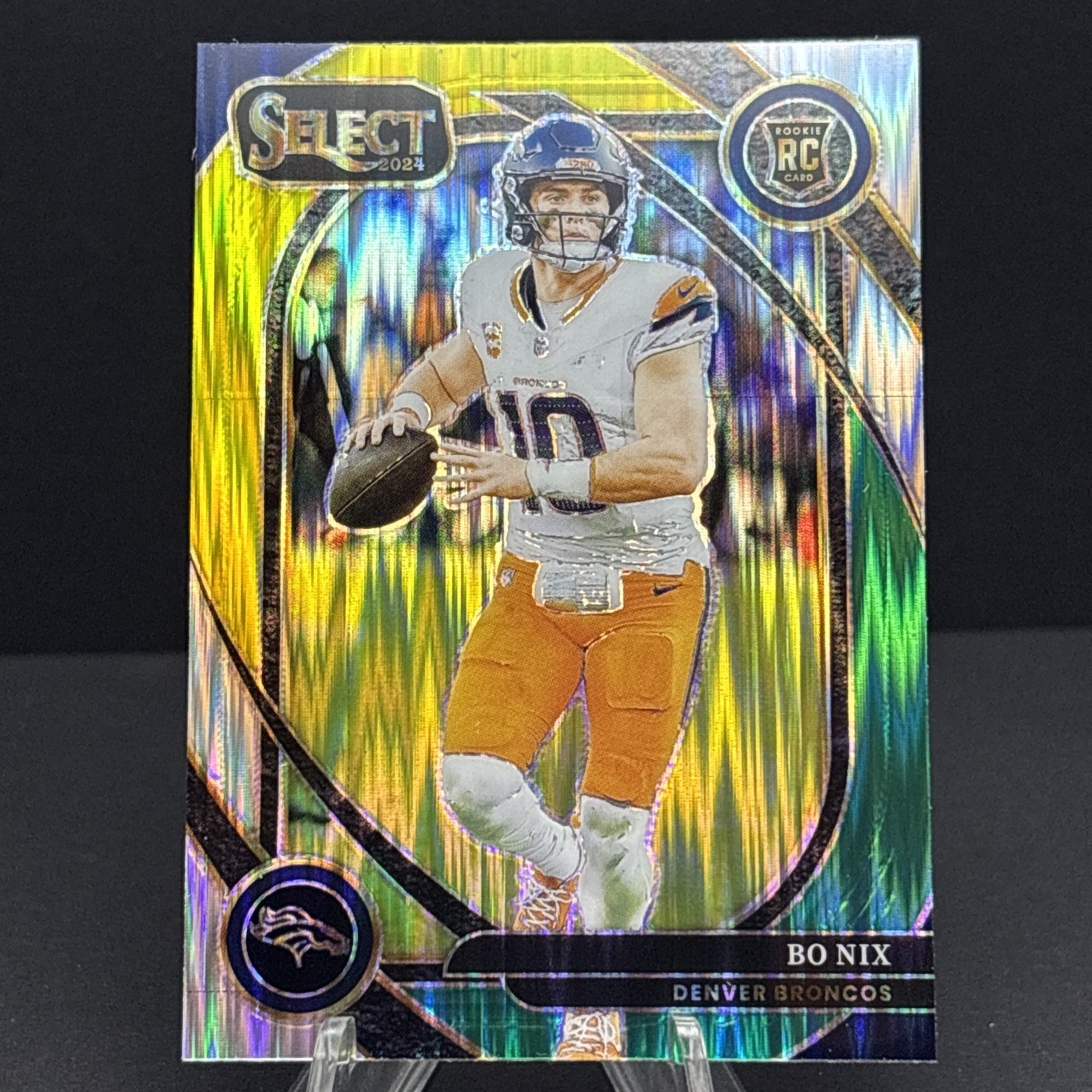 2024 Panini Select - Club Level Bo Nix #221 Green & Yellow Shock Prizm (RC M13