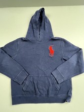 Polo Ralph Lauren Hoodie Boys Large 14-16 Blue Pullover Sweatshirt Big Pony