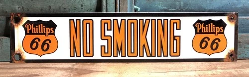 VINTAGE PHILLIPS 66 NO SMOKING DOOR PUSH 18" PORCELAIN GAS GASOLINE & OIL SIGN