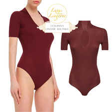 Wolford Merino Rib String Body M Cherry Red Merino Wool Bodysuit