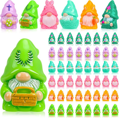 60 Pcs Easter Mini Gnomes Figures Tiny Fairy Resin Gnomes Figurines to Hide East